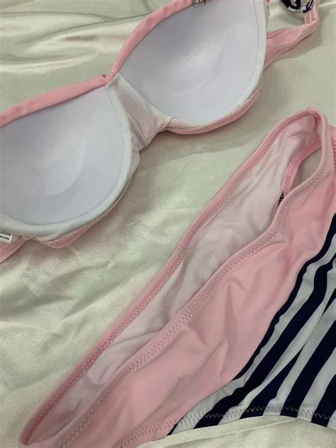 Striped Print Ruched Bikini Set