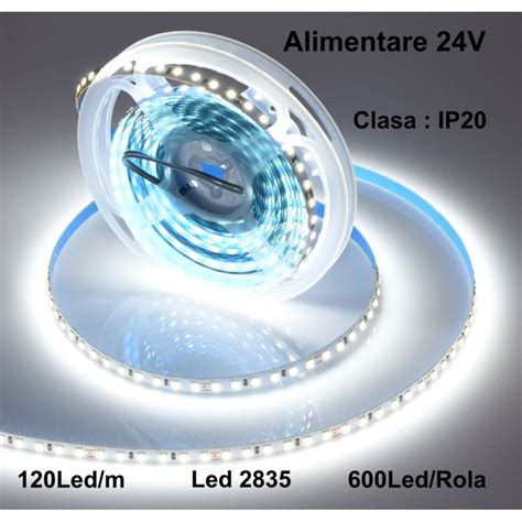 Banda Led 24v Interior 2835 120led M Alb Natural 4000k 5m Rol