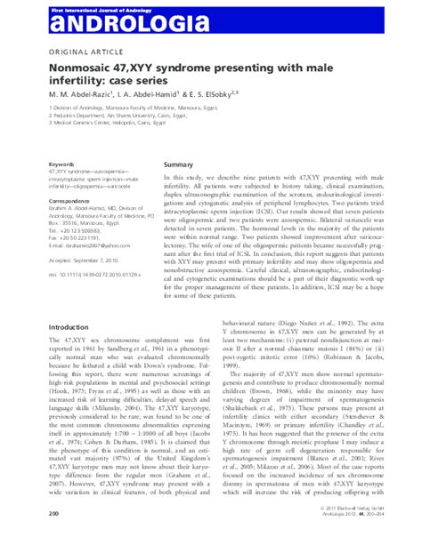 Pdf Nonmosaic 47xyy Syndrome Presenting With Male Infertility Case