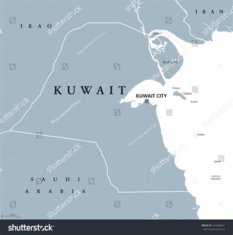 Kuwait Political Map With Capital Kuwait City Royalty Free Stock