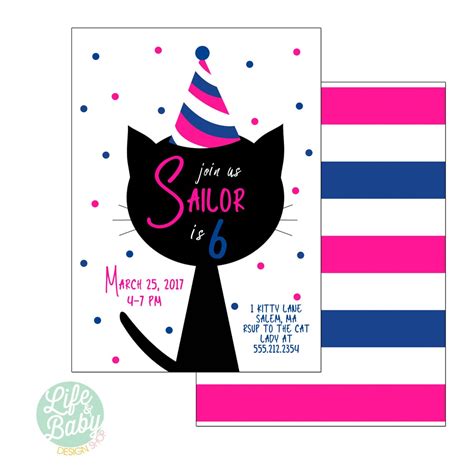 Kitty Cat Birthday Party Invitation Cat Invitation Kitty Invitation 5x7 With Reverse Side Etsy