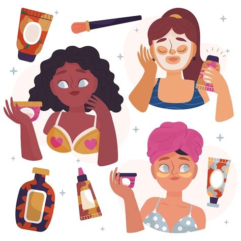 Free Vector | Pack of drawn women doing her skincare routine