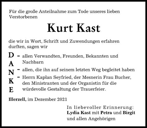 Traueranzeigen Von Kurt Kast Allg Uer Zeitung