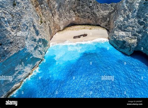 Aerial View Of Navagio Shipwreck Beach In Zakynthos Island Greece