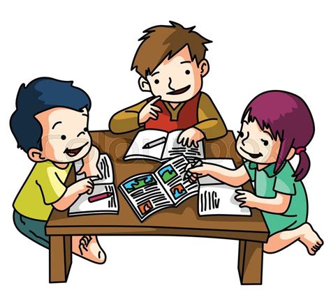 Kids Studying Together Stock Vector Colourbox