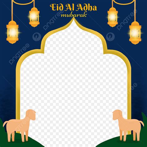 Beautiful Eid Al Adha Mubarak Twibbon With Goat Illustration Elements