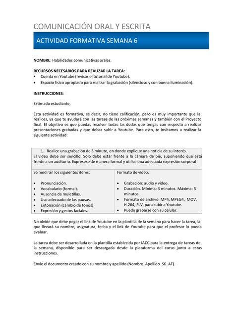 S Tarea Comoe Comunicacin Oral Y Escrita Actividad