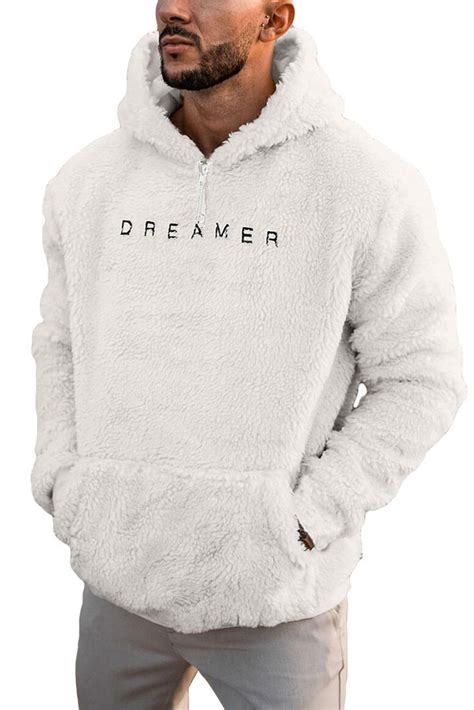 Letter Embroidered Long Sleeve Mens Sherpa Hoodie Mens Sherpa Hoodie