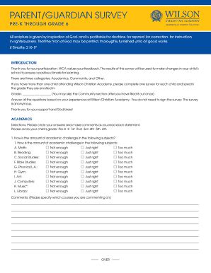 Fillable Online Wilsonca ParentGuardian Survey Fax Email Print PdfFiller