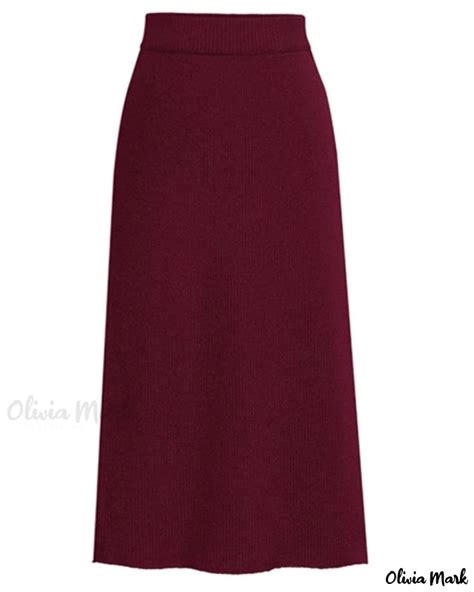 Oliviamark Elegant High Waisted Wool Knitted Midi Skirt Featuring A