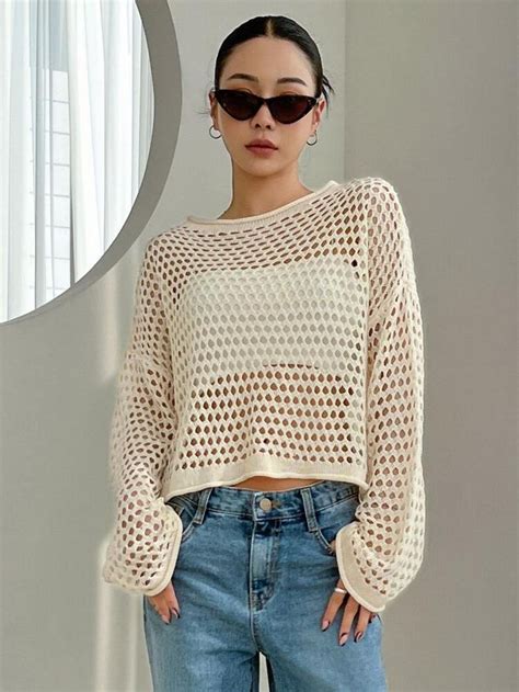 DAZY Hollow Out Drop Shoulder Sweater Without Cami Top Drop Shoulder