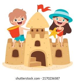 Kids Playing Sand Castle Stock Vector (Royalty Free) 2170236587 | Shutterstock