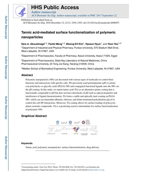 Pdf Tannic Acid Mediated Surface Functionalization Of Polymeric