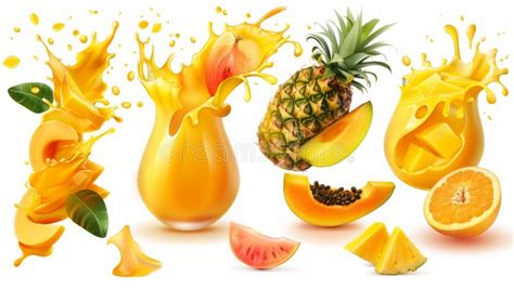 The 3d Realistic Icon Set Contains Orange Paint Splashes Of Mango