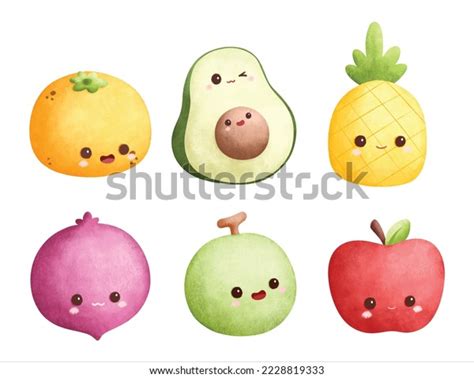 Watercolor Illustration Set Cute Fruit Character Stock Vector (Royalty Free) 2228819333 ...