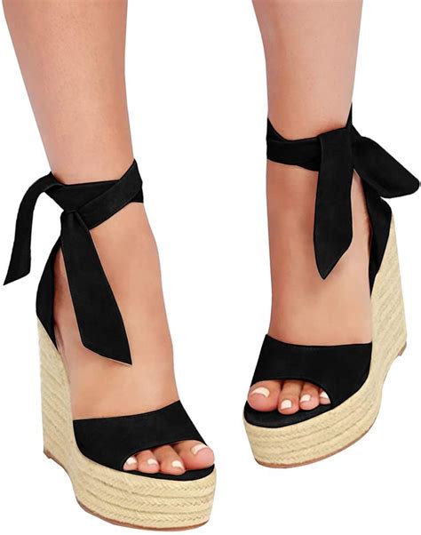 Womens Espadrilles Wedges Sandals Heels Open Toe Tie Lace Up Platform