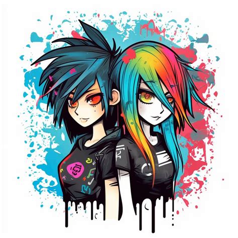 #emo #anime #girl #rainbow Scene Emo, Emo Hair, Girl Rainbow, Shirt ...