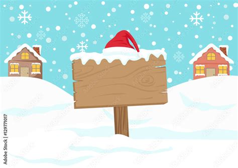 Cute Cartoon Clip Art Blank Wooden Direction Sign With Red Santa