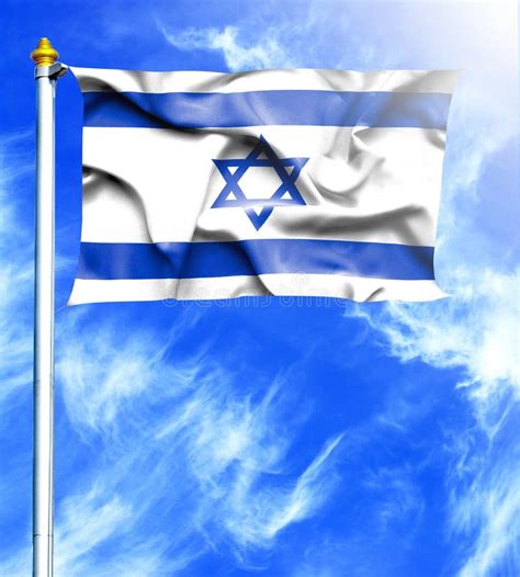 Cielo Azul Y Palo Con La Bandera Que Agita Colgada De Israel Stock De