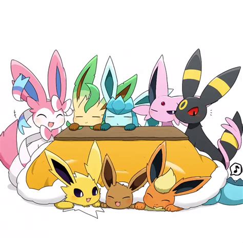 214761 Safe Artist Tontaro Eevee Eeveelution Espeon Fictional Species Flareon Glaceon