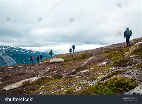 Group Hikers Walking Nature People Hiking Stock Photo 686086330 ...