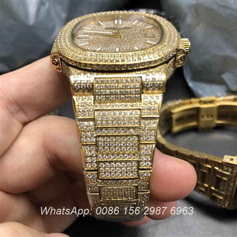 P180bl109 Patek Yellow Gold Full Iced Out Automatic Watchpeterclock