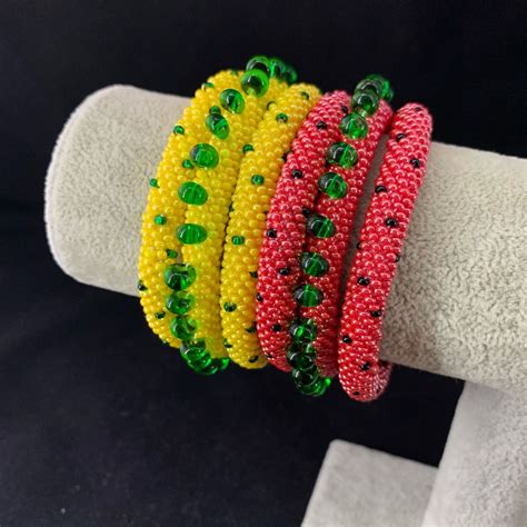 Арбузные браслеты, красные бисерные браслеты, комплект браслетов в ...