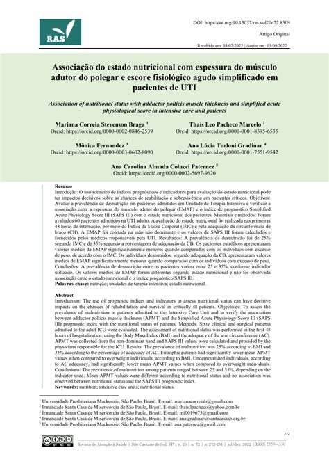 PDF ASSOCIAÇÃO DO ESTADO NUTRICIONAL ESPESSURA DO MÚSCULO ADUTOR