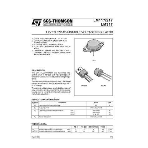 LM117 ST 1 2V To 37V Adjustable Voltage Regulator Datasheet