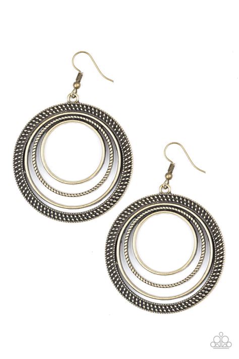 Paparazzi Totally Textured Brass Studded Textured Round Hoop Earring