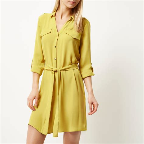 Lyst River Island Yellow Shirt Dress In Yellow