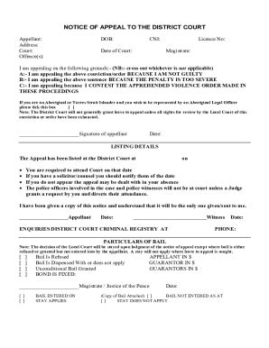 Fillable Online Local Court Notice Of Appeal To District Court Form