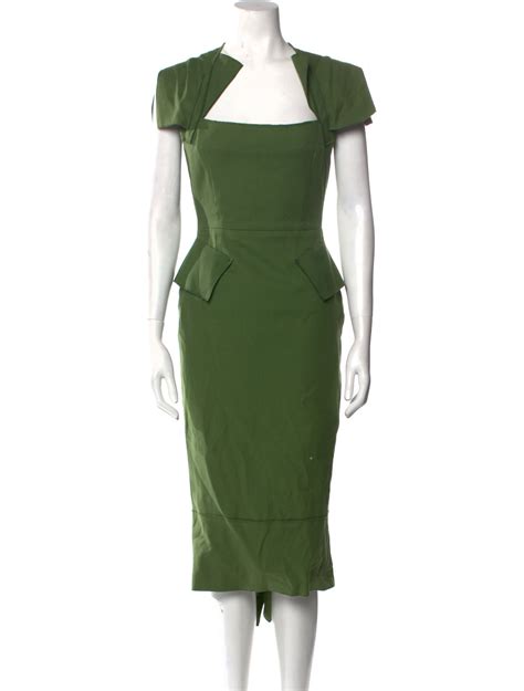 Roland Mouret Square Neckline Midi Length Dress Green Dresses