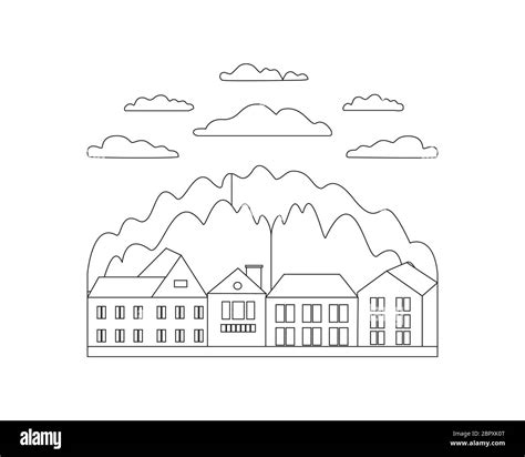 Thin Line Outline Landscape Rural Farm Symbol Design Village Outdoor