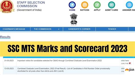 Ssc Mts Scorecard 2023 Mts Marks Score Card Download Link