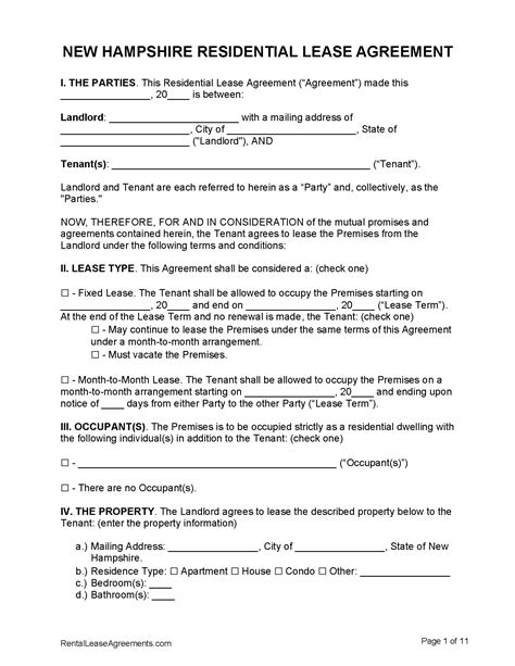 Free New Hampshire Residential Lease Agreement Pdf