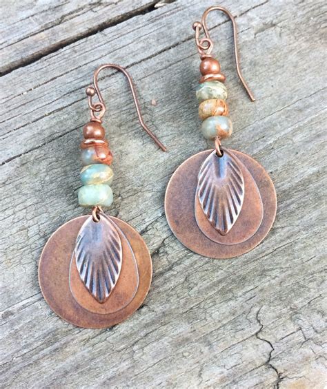 Boho Dangle Earrings Copper Earrings Copper And African Opal Jewelry Rustica Jewelry