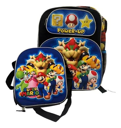 Mochila Back Pack Mario Bros Primaria Con Lonchera Color Azul Cuotas