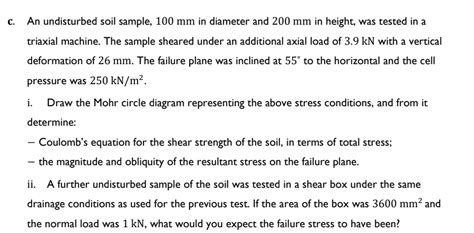 Solved C An Undisturbed Soil Sample Mm In Diameter Chegg