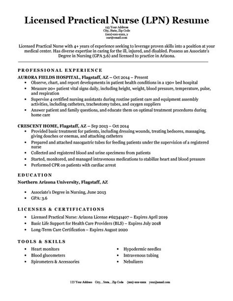 Licensed Practical Nurse Lpn Resume Sample And Writing Tips Rc