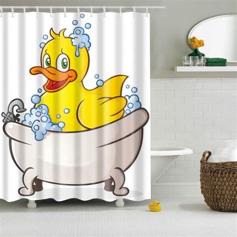 Rubber Duck Shower Curtain Set - 4 Pcs, Cartoon Kids Bathroom Decor ...