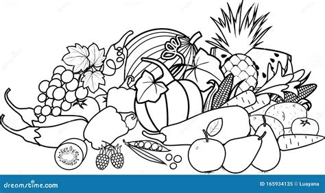 Coloring Page Composition Of Different Vegetables And Fruits Stock