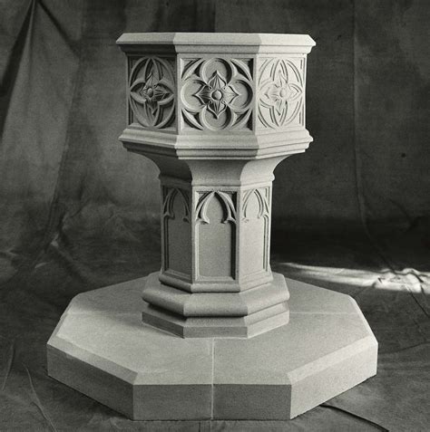 Medieval Font And Standard Plinth Redwood Stone