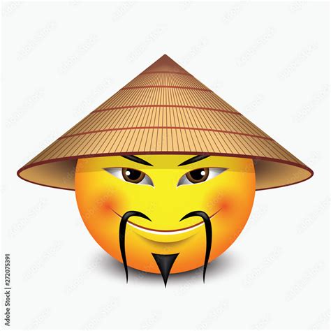 Cute emoticon wearing Asian conical rain hat - emoji Stock Vector ...