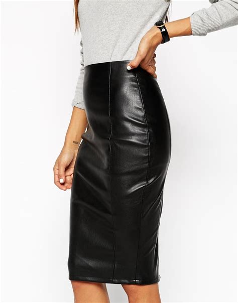 Asos Leather Look Pencil Skirt With Seam Details