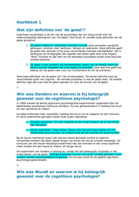 Samenvatting CG Hoofdstuk 1 Wat Zijn Definities Van De Geest