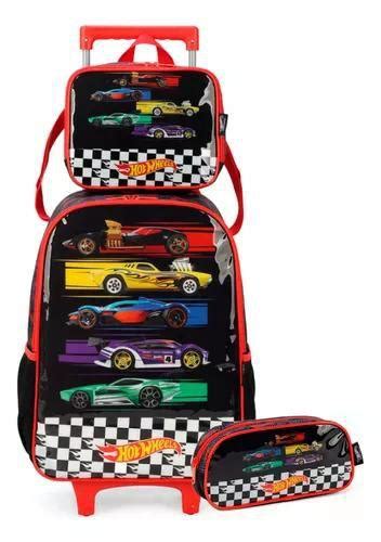 Kit Mochila De Rodinhas Lancheira E Estojo Hot Wheels Preto Luxcel