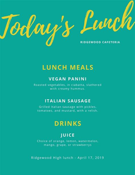 Free School Lunch Menu Templates | School lunch menu, Menu template ...