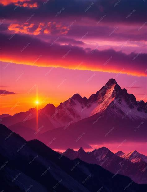 Premium AI Image | Sunset Sky mountain range Wallpaper