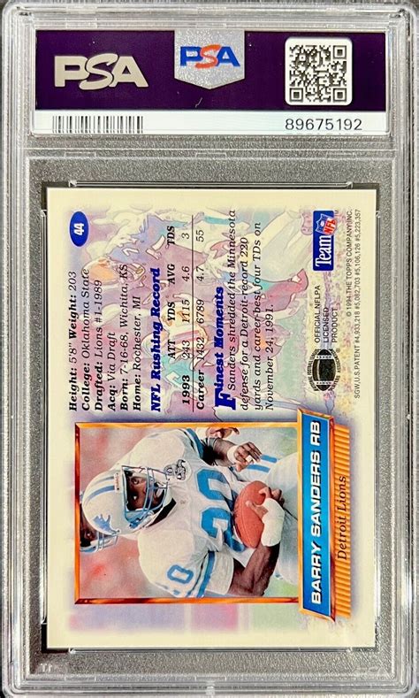 1994 Topps Finest 44 Barry Sanders REFRACTOR SSP PSA 8 NM MT